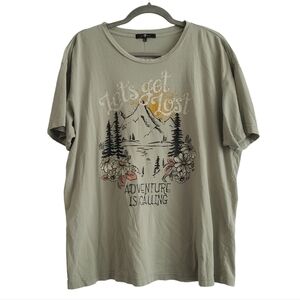 7 For All Mankind XL Green Let's Get Lost Adventure Graphic Shirt